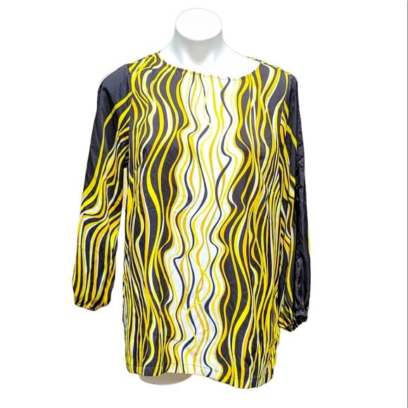 VINTAGE Bob Mackie Wearable Art squiggly lines cold shoulder tunic size M - Picture 1 of 7